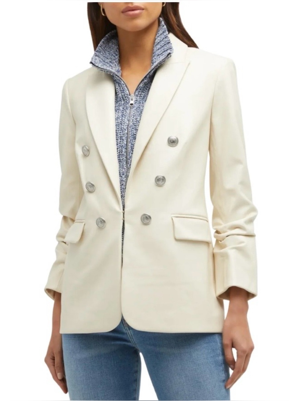 Veronica Beard Beacon Dickey Leather Cream Jacket 4